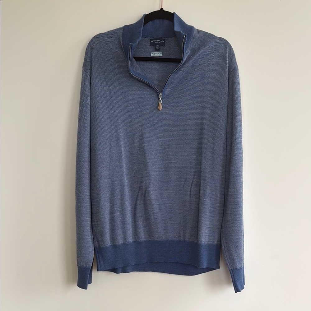Peter Millar Blue Quarter-Zip Sweater — 2XL